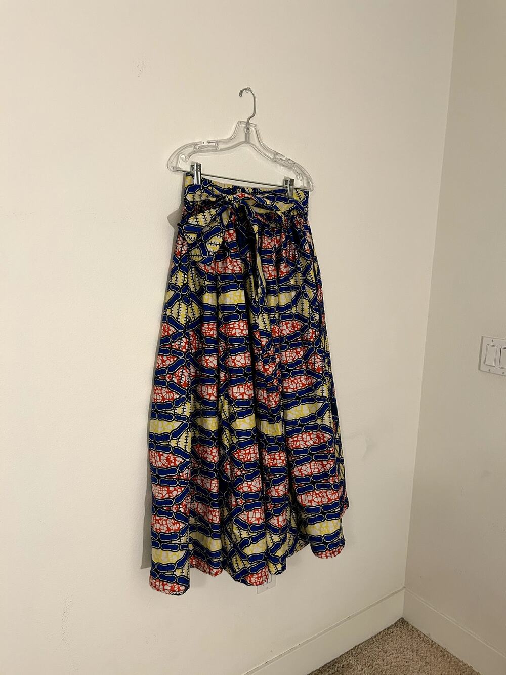 Laddi Ankara African Wax Print Maxi Skirt One Size Blue Yellow Orange Boho